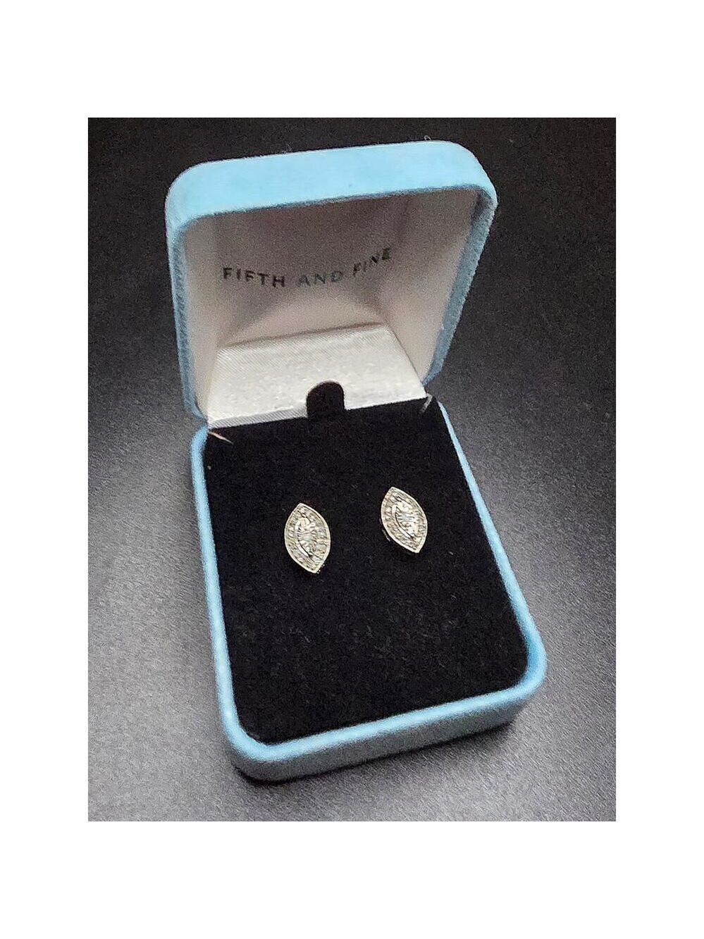 FIFTH & FINE STERLING SILVER 1/5 CTTW DIAMOND MARQUISE CLUSTER STUD EARRINGS